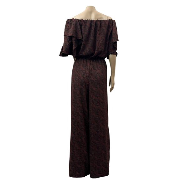 Gibson Latimer Women Jumpsuit Off-Shoulder Puff Butterfly Sleeves Burgundy L NWT - Picture 3 of 12